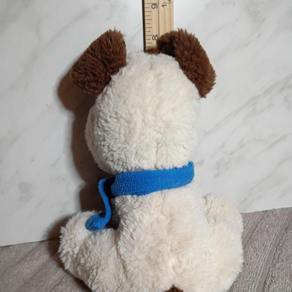 Hobby Lobby Christmas Puppy Dog Plush Cream Brown Blue Scarf 9143766 8.5in - Picture 3 of 8